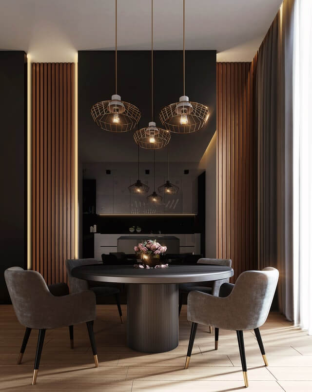 gray-dining-table-under-pendant-lamps